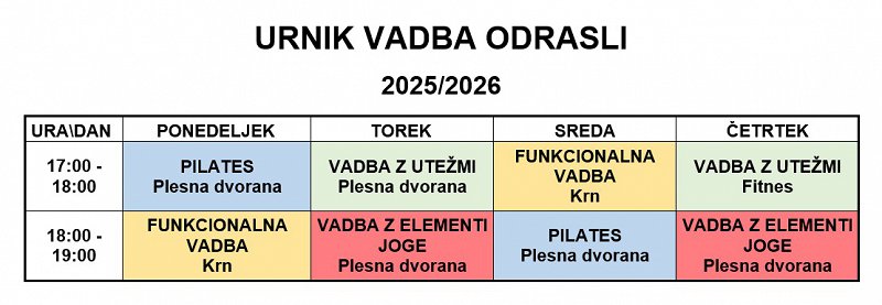 SLika urnika vadbe odraslih za leto 2025 SLika urnika vadbe odraslih za leto 2025